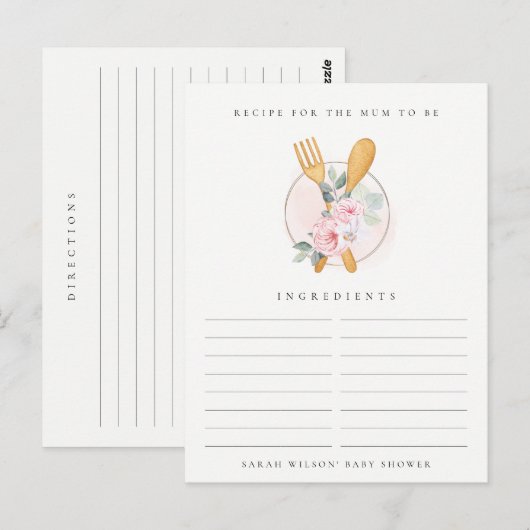 Spoon Fork Floral Recipe Request Baby shower Briefkaart (Voorkant / Achterkant)