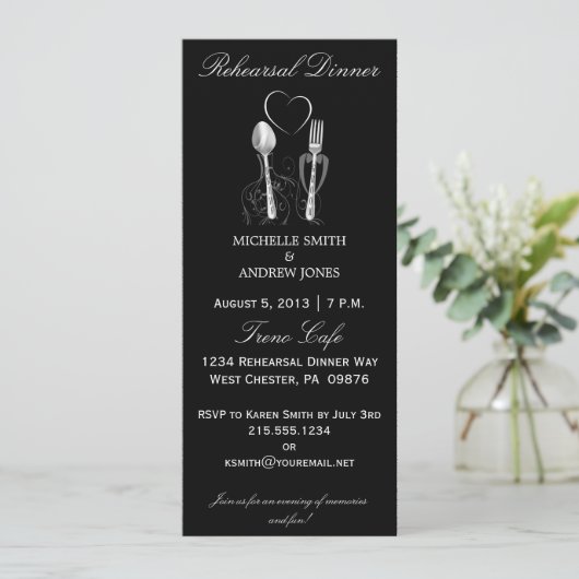Spoon & Fork Wedding Rehearsal Dinner Invitations Kaart (Staand voorkant)