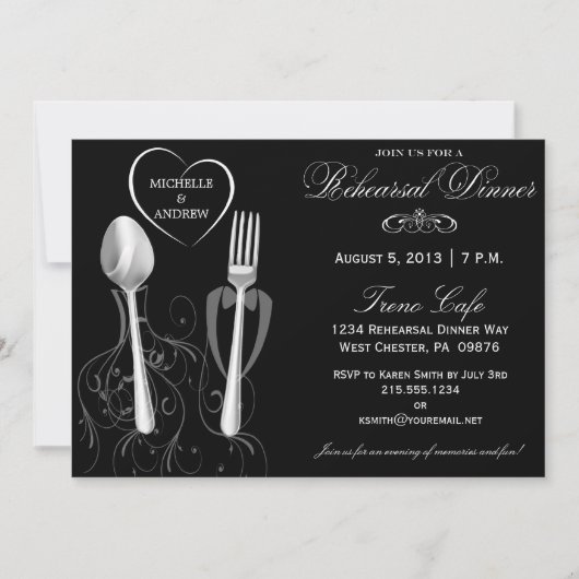 Spoon & Fork Wedding Rehearsal Dinner Invitations Kaart (Voorkant)