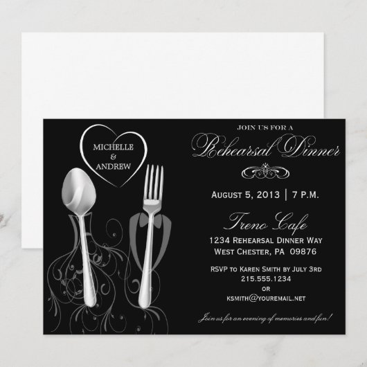 Spoon & Fork Wedding Rehearsal Dinner Invitations Kaart (Voorkant / Achterkant)