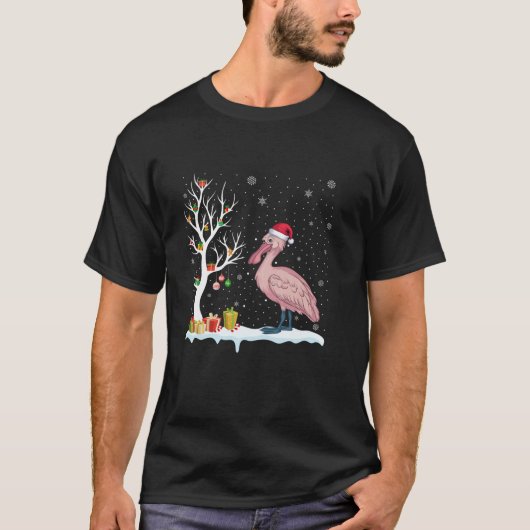 Spoonbill Santa Hat Feestelijke Boom Licht Kerstmi T-shirt (Voorkant)