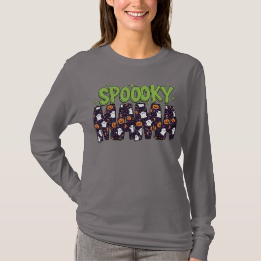 "SPOOOKY" Ghost Halloween Vrouwen Lange Mouw T-shi T-shirt (Voorkant)