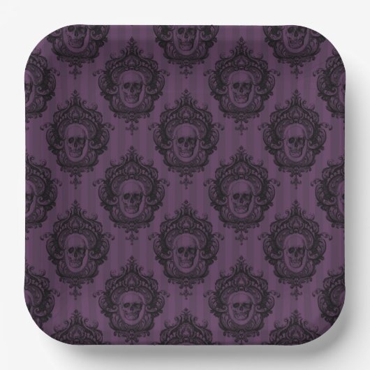 SPOOOKY GOTHIC PAARSE HALLOEEN SKULLS PAPIEREN BORDJE (Voorkant)