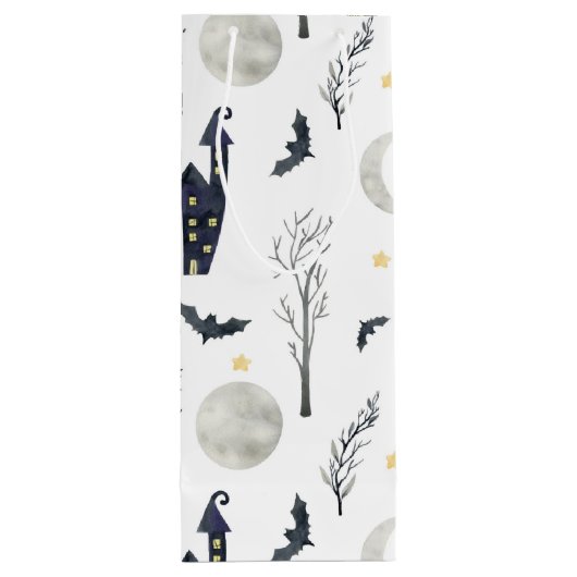 SPOOOKY HALLOWEEN CASTLES MOONS BATS TREES WIJN CADEAUTAS (Achterkant)