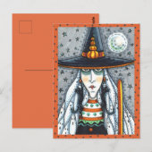 SPOOOKY HALLOWEEN WITCH, MET ZWARTE CAT JEWELERY BRIEFKAART (Voorkant / Achterkant)