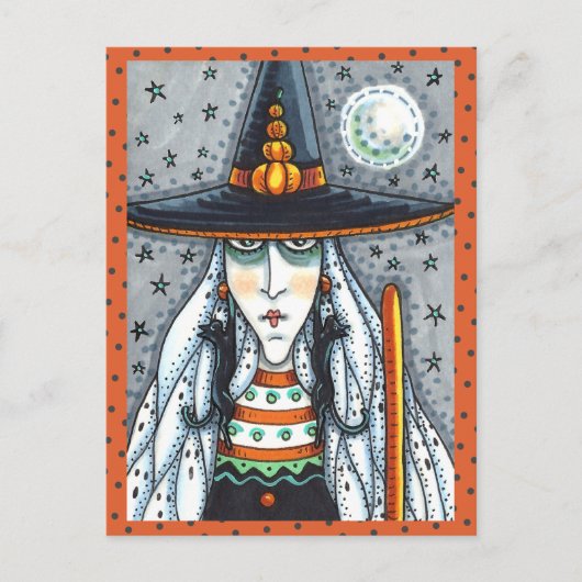 SPOOOKY HALLOWEEN WITCH, MET ZWARTE CAT JEWELERY BRIEFKAART (Voorkant)