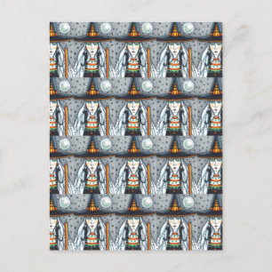 SPOOOKY HALLOWEEN WITCH, MET ZWARTE CAT JEWELERY BRIEFKAART