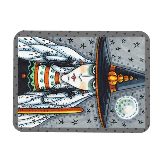 SPOOOKY HALLOWEEN WITCH, MET ZWARTE CAT JEWELERY MAGNEET (Horizontaal)