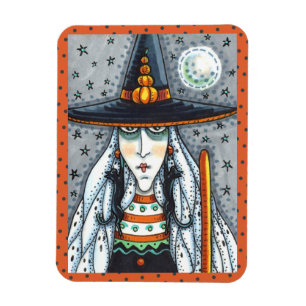 SPOOOKY HALLOWEEN WITCH, MET ZWARTE CAT JEWELERY MAGNEET