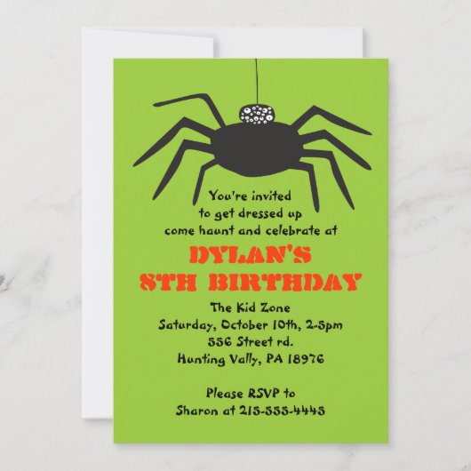 SPOOOKY SPIDER Halloween Birthday Party Invision Kaart (Voorkant)