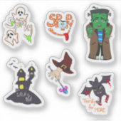 Spoopy Cute Halloween set van 6 verschillende stic Sticker (Voorkant)
