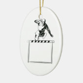 Spoor en VeldAthlete Jumping Hurdle Retro Keramisch Ornament (Links)