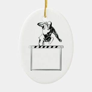 Spoor en VeldAthlete Jumping Hurdle Retro Keramisch Ornament