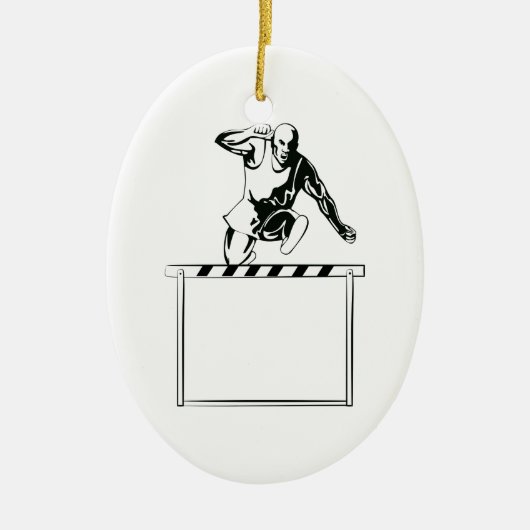 Spoor en VeldAthlete Jumping Hurdle Retro Keramisch Ornament (Voorkant)
