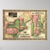  spoorkaart 1856 New England Poster (Voorkant)