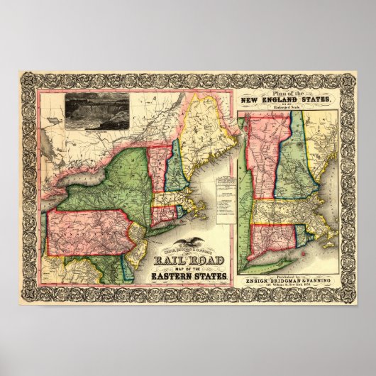  spoorkaart 1856 New England Poster (Voorkant)