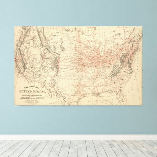  spoorkaart van de Verenigde Staten (1886) Canvas Afdruk (Insitu (Houten vloer))
