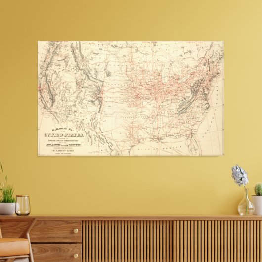  spoorkaart van de Verenigde Staten (1886) Canvas Afdruk (Insitu (Woonkamer))