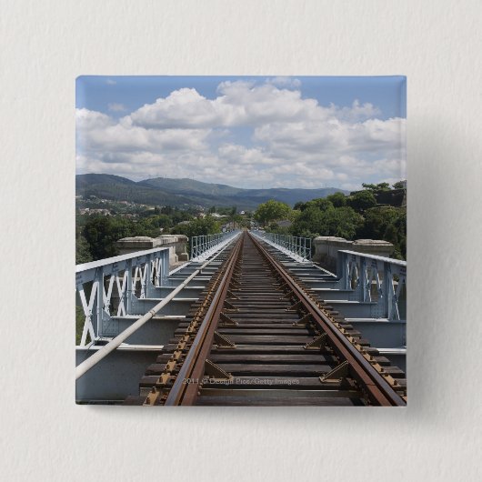 Spoorsporen boven de Eiffelbrug Vierkante Button 5,1 Cm (Voorkant)