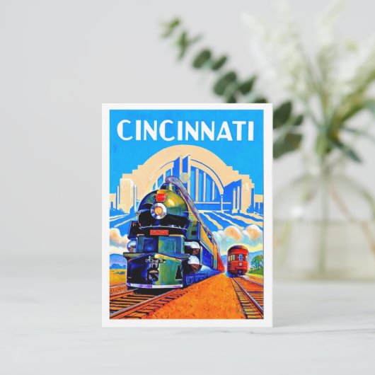 Spoorweg Cincinnati, treinen, oud briefkaart (Staand voorkant)