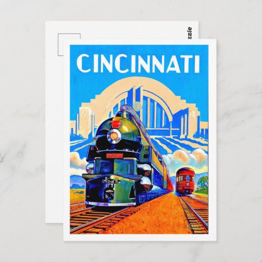 Spoorweg Cincinnati, treinen, oud briefkaart (Voorkant / Achterkant)