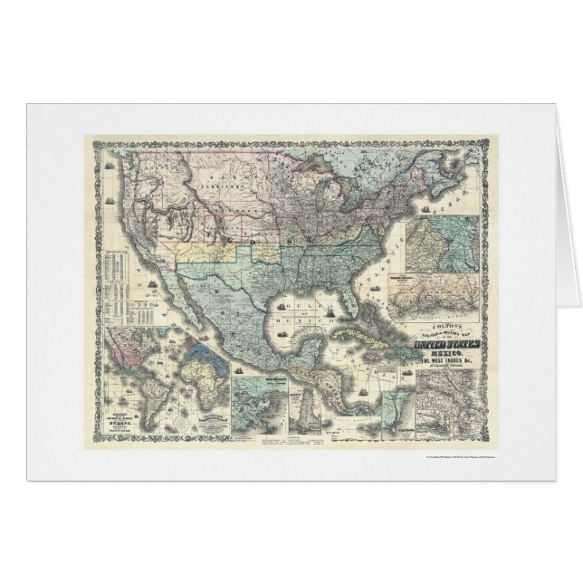 Spoorweg en militaire kaart Verenigde Staten 1862 (Voorkant Horizontaal)