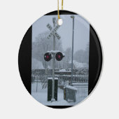 Spoorweg kruising (blauw) keramisch ornament (Links)