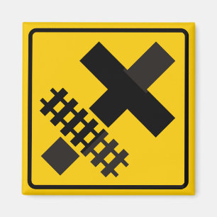 Spoorweg Parallels Main Road in Crossroad Sign Magneet