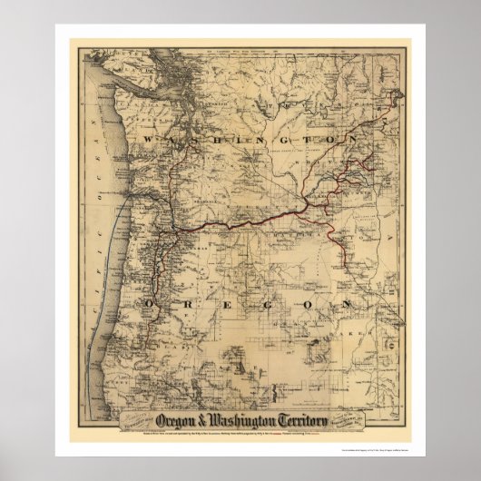 Spoorwegkaart 1880 van Oregon en Washington Poster (Voorkant)