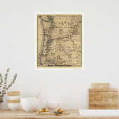 Spoorwegkaart 1880 van Oregon en Washington Poster (Keuken)