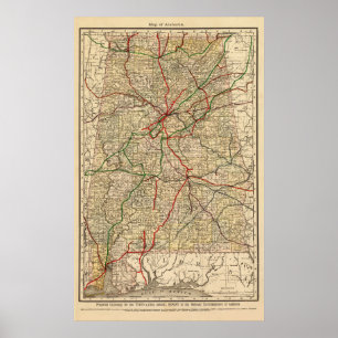 Spoorwegkaart Alabama (1888) Poster