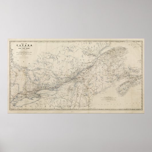 Spoorwegkaart Grand Trunk circa 1860 Poster (Voorkant)