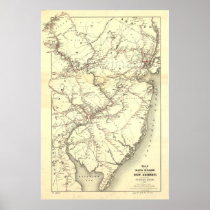 Spoorwegkaart New Jersey (1869) Poster