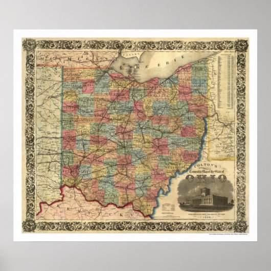 Spoorwegkaart Ohio 1854 Poster (Voorkant)