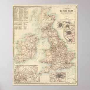 Spoorwegkaart van de Britse eilanden Poster
