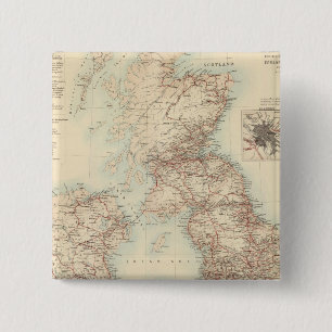 Spoorwegkaart van de Britse eilanden Vierkante Button 5,1 Cm