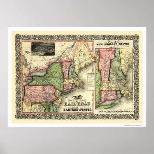 Spoorwegkaart van de oostelijke staten 1856 poster (Voorkant)