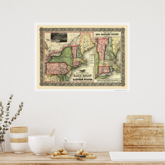 Spoorwegkaart van de oostelijke staten 1856 poster (Keuken)