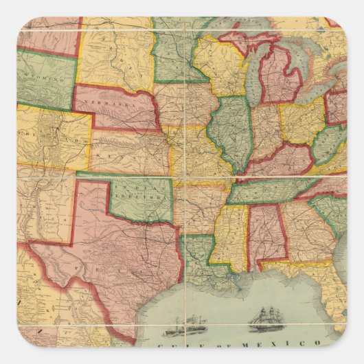 Spoorwegkaart van de Verenigde Staten van Amerika Vierkante Sticker (Voorkant)