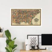 Spoorwegkaart van de zuidelijke Staten 1864 Poster (Thuiskantoor)