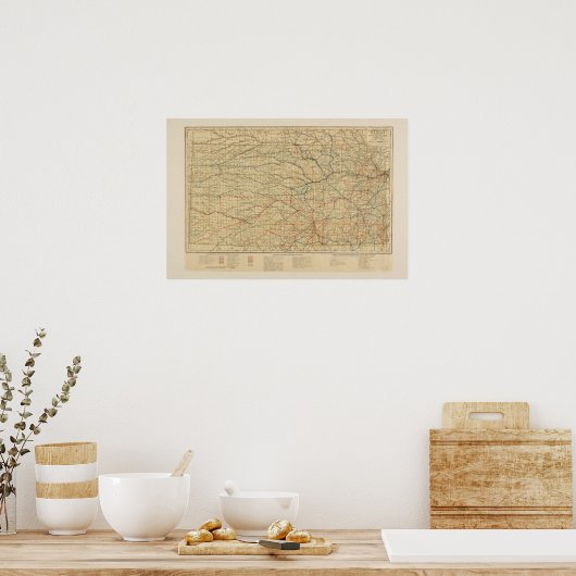  Spoorwegkaart van Kansas Poster (Keuken)