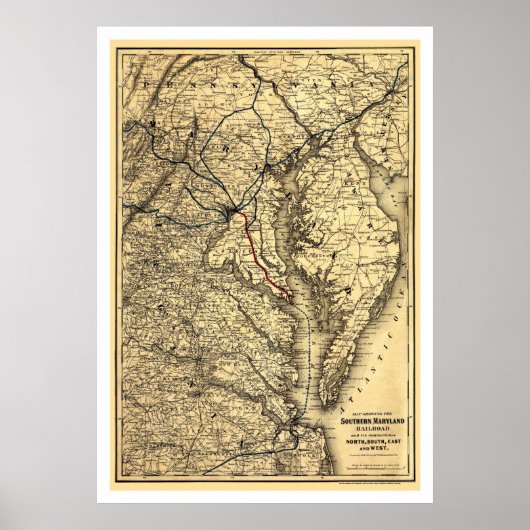 Spoorwegkaart Zuid-Maryland 1881 Poster (Voorkant)