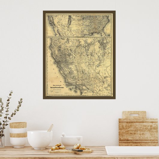 Spoorwegkaart Zuid-Stille Oceaan 1875 Poster (Keuken)