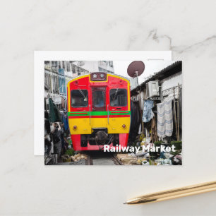 Spoorwegmarkt Mae Klong  Thailand Retro Feestdagenkaart