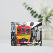 Spoorwegmarkt Mae Klong  Thailand Retro Feestdagenkaart (Staand voorkant)