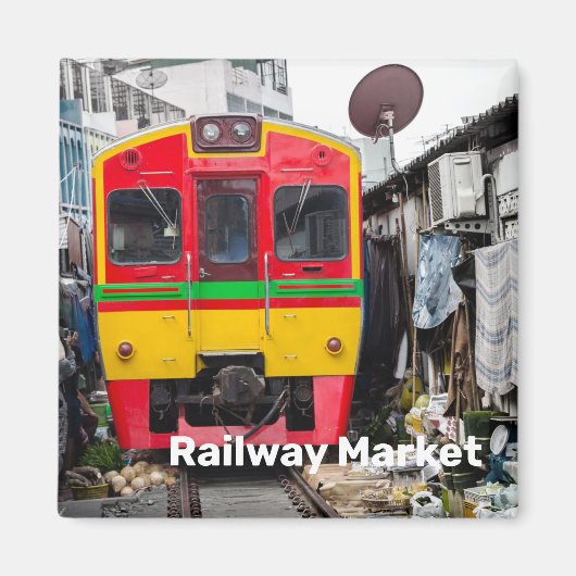 Spoorwegmarkt Mae Klong Thailand Retro Magneet (Voorkant)