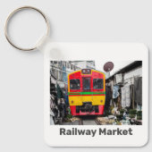 Spoorwegmarkt Mae Klong Thailand Retro Sleutelhanger (Voorkant)