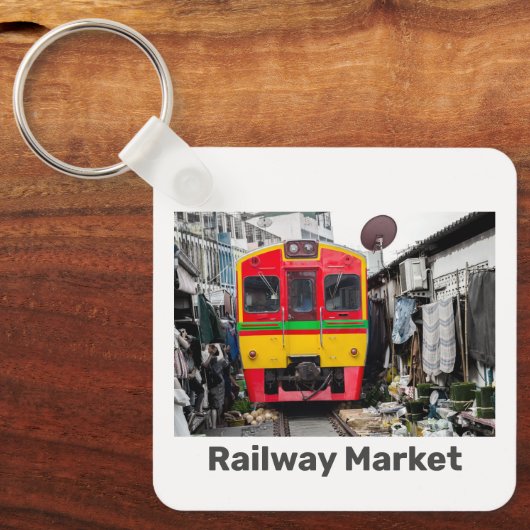 Spoorwegmarkt Mae Klong Thailand Retro Sleutelhanger (Voorkant)