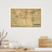 Spoorwegroute Santa Fé, kaart 1888 Poster (Keuken)