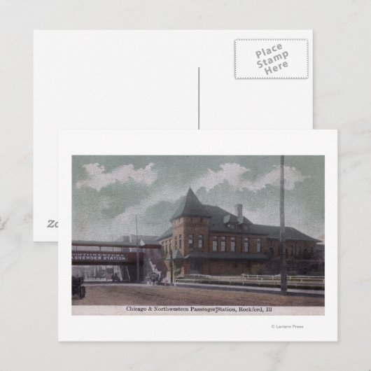 Spoorwegstation in Chicago en Northwestern Briefkaart (Voorkant / Achterkant)